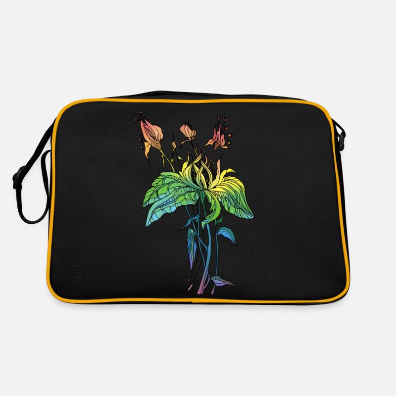 Blumen - Retro Tasche - Schwarz/Gold