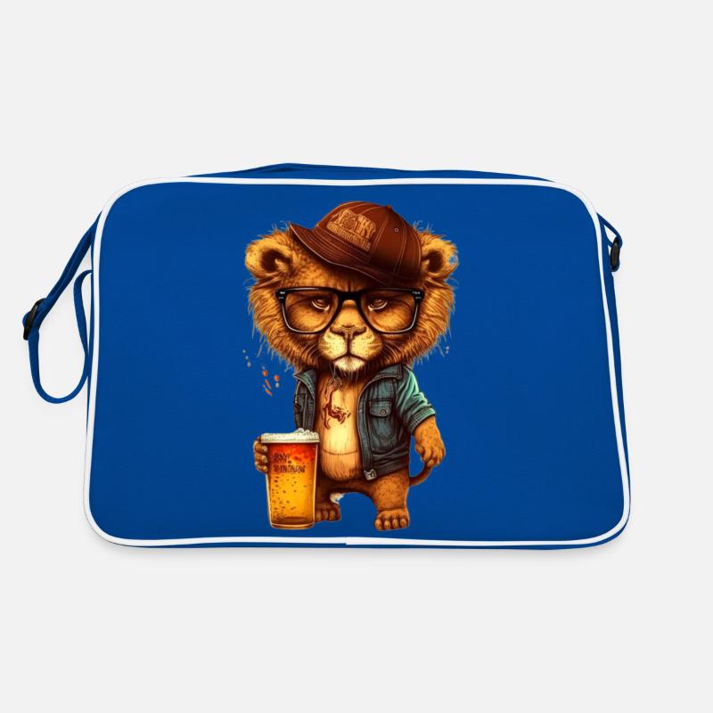 Kleiner cooler Hipster Löwe mit Bier Retro Tasche