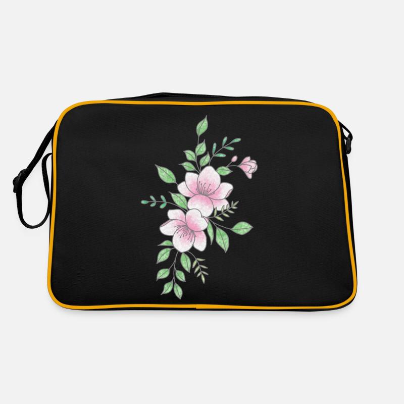 Weiße rosa Blume - Retro Tasche - Schwarz/Gold