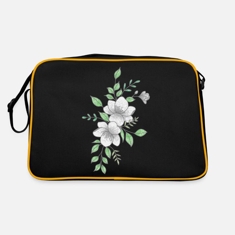 Fleur blanche et grise - Sac Retro - noir/or
