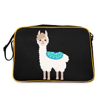 Bobby das singende Lama - Retro Tasche - Schwarz/Gold - Hinten