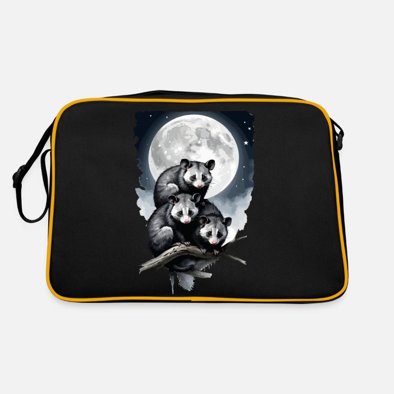 Opossum, das vom Mond beleuchtet wird. Retro Tasche