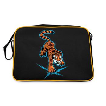 Tiger und Blitz unter den Pfoten - Retro Tasche - Schwarz/Gold - Hinten