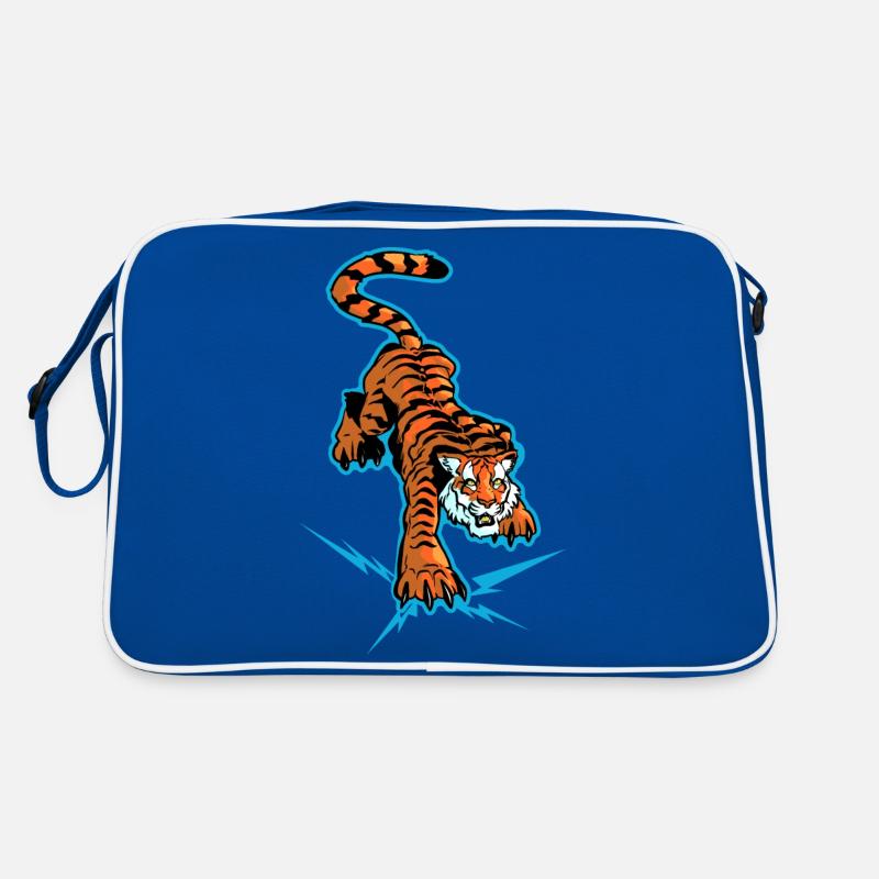 Tiger und Blitz unter den Pfoten Retro Tasche