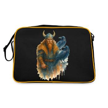wikinger rabe - Retro Tasche - Schwarz/Gold - Hinten