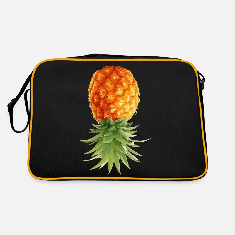 Ananas steht Kopf - Retro Tasche - Schwarz/Gold