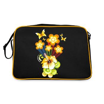 Flower Power - Retro Tasche - Schwarz/Gold - Hinten