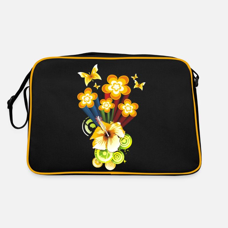 Flower Power - Retro Tasche - Schwarz/Gold