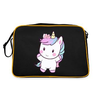 Süßes tanzendes Einhorn, Fröhliches Fantasy-Design - Retro Tasche - Schwarz/Gold - Hinten