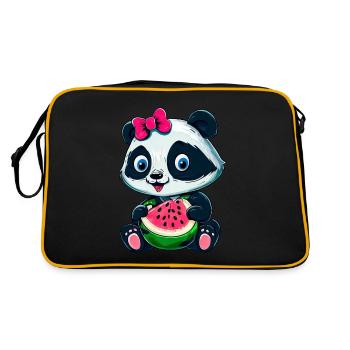 Cute panda girl with watermelon - Retro Bag - black/gold - Back