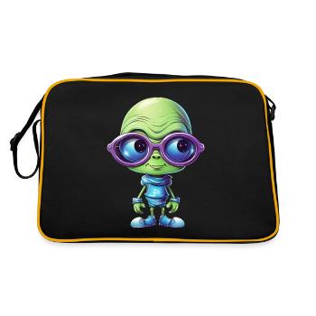 Nerdiges Alien mit Brille - Retro Tasche - Schwarz/Gold - Hinten