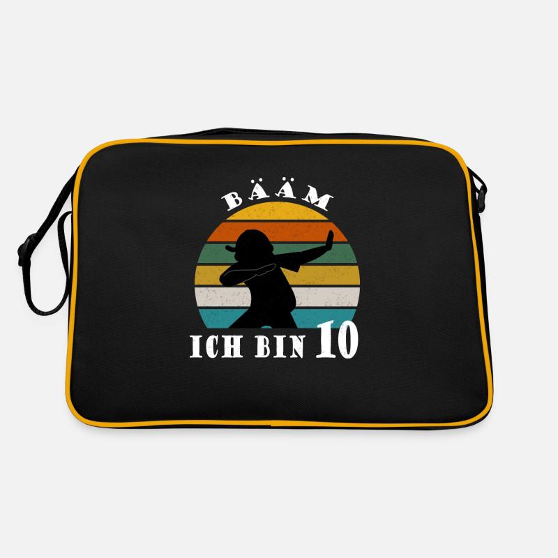 Kinder Dabbing Geburtstagsshirt 10 Jahre - Retro Tasche - Schwarz/Gold