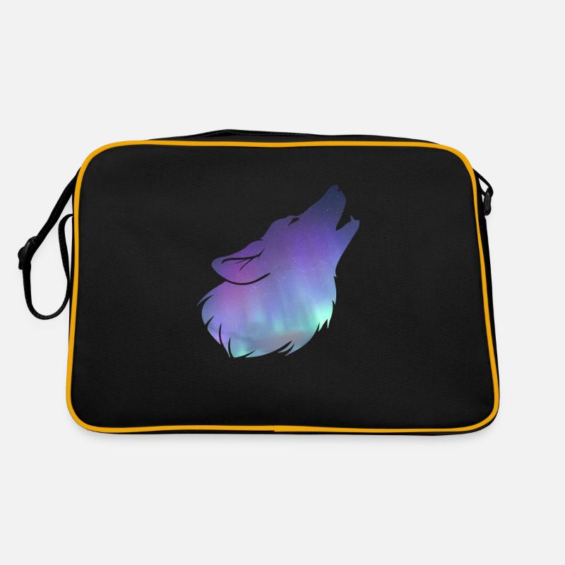 Wolf heeulen mit Nordlicht-Effekt Retro Tasche