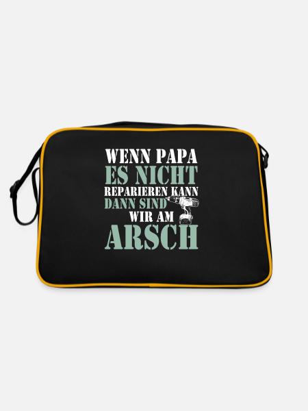 Stolzer Papa Tochter Vater Sohn Geschenk Spruch - Retro Tasche - Schwarz/Gold