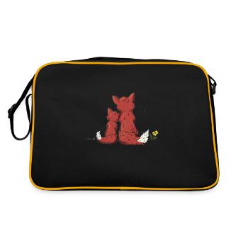 Fuchs Mutter Kind Vater Kind kuscheln - Retro Tasche - Schwarz/Gold - Hinten