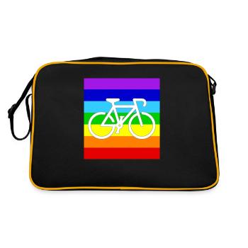 WHITE BICYCLE on a PEACE RAINBOW FLAG - Retro Tasche - Schwarz/Gold - Hinten