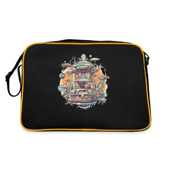Futuristische Stadt - Retro Tasche - Schwarz/Gold - Hinten