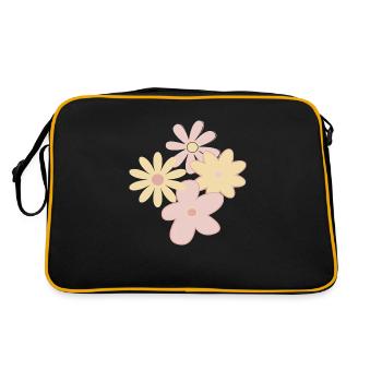 Gezeichnete Blumen - Retro Tasche - Schwarz/Gold - Hinten