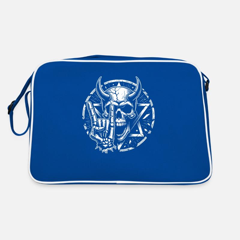Skull with horns pentagram makes devil horns Retro Bag