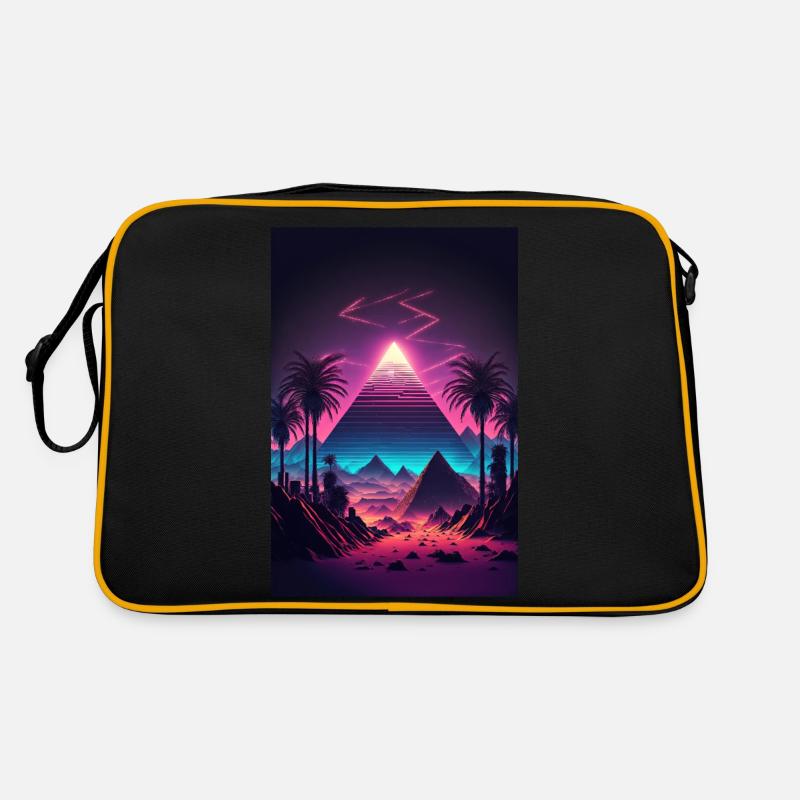 Eine Synthwave Pyramide in der Neon Wüste Retro Tasche