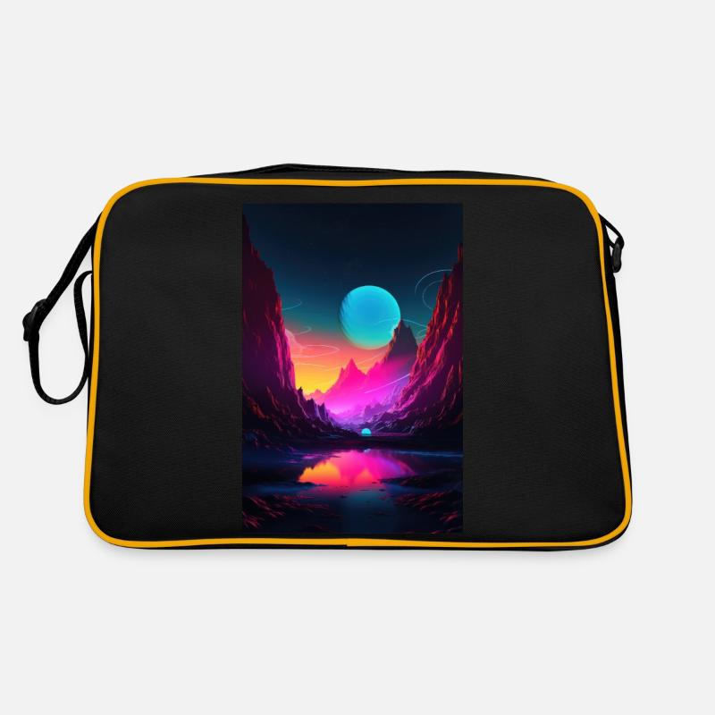 Mountain Glow: Synthwave Vibes in Alpine Serenity Retro Tasche