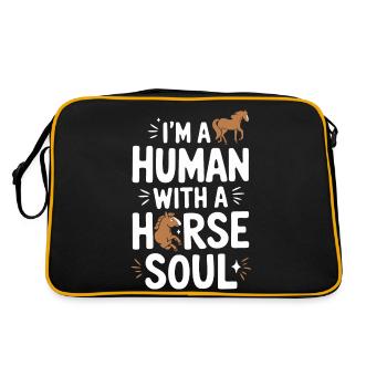 Pferd Pferde Reiten Pferdereiten Sprungreiten - Retro Tasche - Schwarz/Gold - Hinten