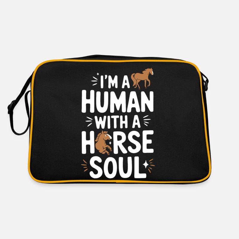 Pferd Pferde Reiten Pferdereiten Sprungreiten - Retro Tasche - Schwarz/Gold
