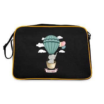 Baby Elefant mit Spruch: Es ist ein Mädchen - Retro Tasche - Schwarz/Gold - Hinten