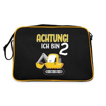 2. Geburtstag 2 Jahre Bagger Junge Jungs Jungen - Retro Tasche - Schwarz/Gold - Hinten