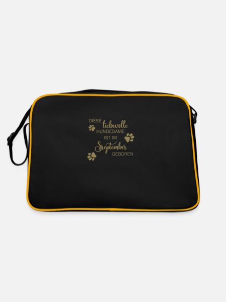 Liebevolle Hundedame September Geburtsmonat - Retro Tasche - Schwarz/Gold - Hinten