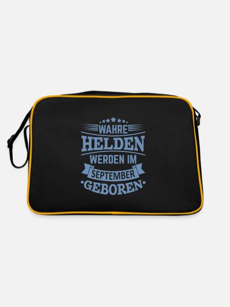Wahre Helden werden im September geboren - Retro Tasche - Schwarz/Gold - Hinten