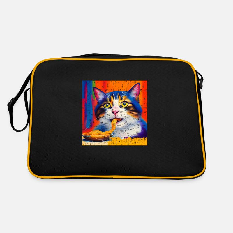 Cat eats spaghetti oil painting Retro Bag