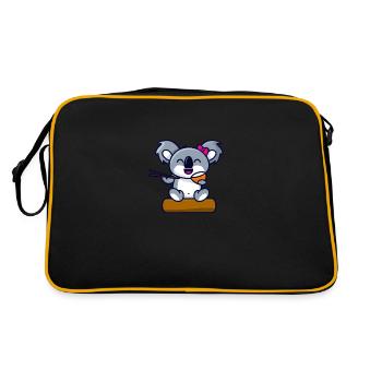 süßer Koala Bär Mädchen isst Nudeln mit Stäbchen - Retro Tasche - Schwarz/Gold - Hinten