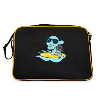 Cute turtle with sunglasses on surfboard - Retro Bag - black/gold - Back
