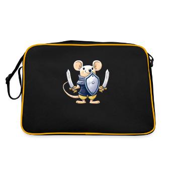 Süße Maus Kawaii Schwert Schild Ritter - Retro Tasche - Schwarz/Gold - Hinten