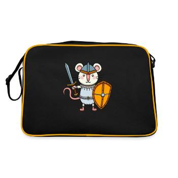 Süße Maus mit Schwert und Schild Ritter - Retro Tasche - Schwarz/Gold - Hinten
