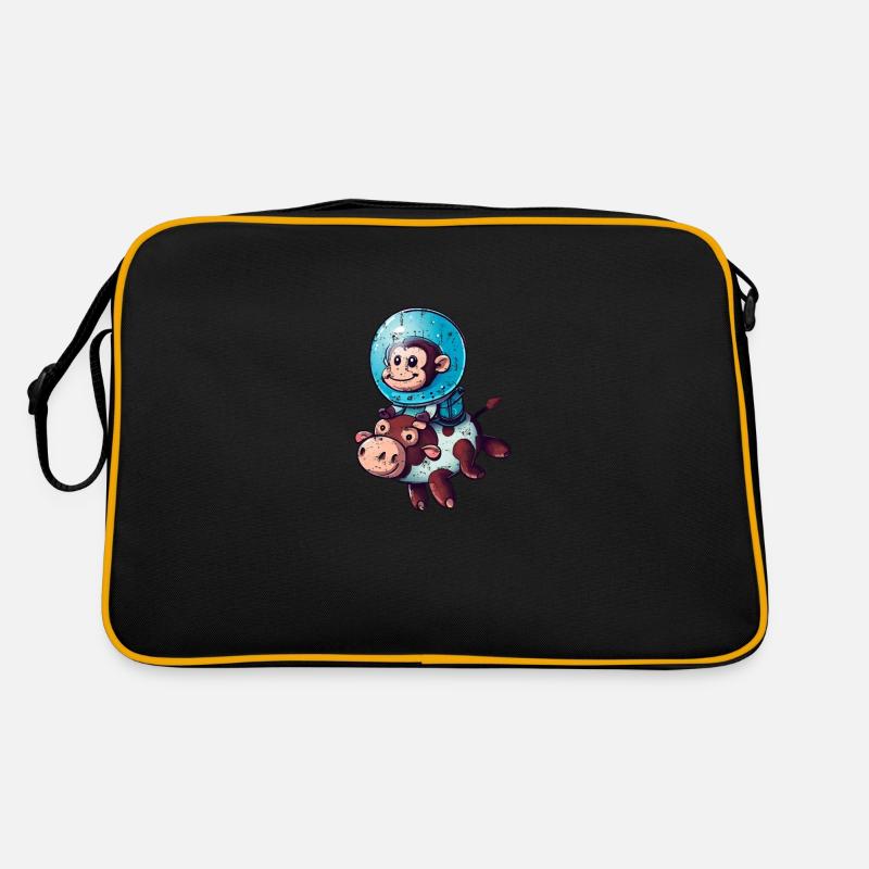 Affe auf Kuh Rakete Schuttle Astronaut Kosmonaut Retro Tasche