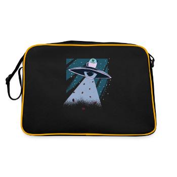 Alien, Ufo und Kaffee - Lustig - Retro Tasche - Schwarz/Gold - Hinten