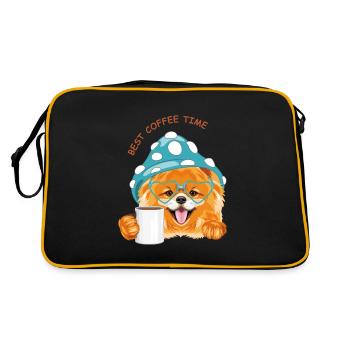 Chien poméranien souriant avec une tasse de café - Sac Retro - noir/or - Dos