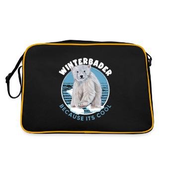 winterbader eisbader eisbär geht eisbaden - Retro Tasche - Schwarz/Gold - Hinten