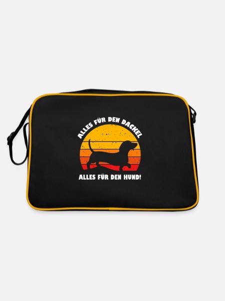 Alles für den Dackel Alles für den Hund Spruch - Retro Tasche - Schwarz/Gold - Hinten