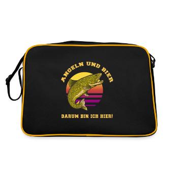 Angeln und Bier darum bin ich hier Angler Sprüche - Retro Tasche - Schwarz/Gold - Hinten