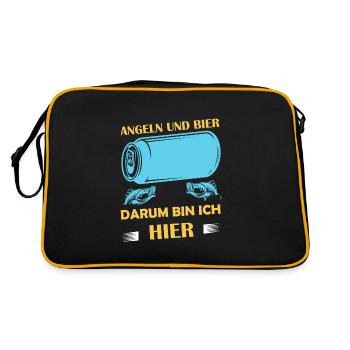 Angeln und Bier darum bin ich hier Angler Sprüche - Retro Tasche - Schwarz/Gold - Hinten