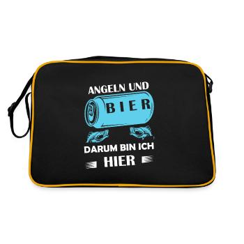 Angeln und Bier darum bin ich hier Angler Sprüche - Retro Tasche - Schwarz/Gold - Hinten