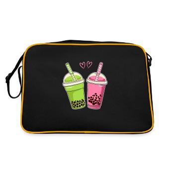 Zwei Kawaii Boba Tea Bubble Tea - Retro Tasche - Schwarz/Gold - Hinten