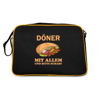 Bitte ein Döner mit Allem lustige Döner Sprüche - Retro Tasche - Schwarz/Gold - Hinten