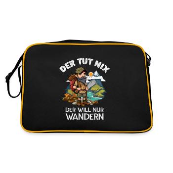Der tut Nix er will nur Wandern Wanderer Sprüche - Retro Tasche - Schwarz/Gold - Hinten