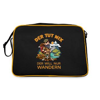 Der tut Nix er will nur Wandern Wanderer Sprüche - Retro Tasche - Schwarz/Gold - Hinten