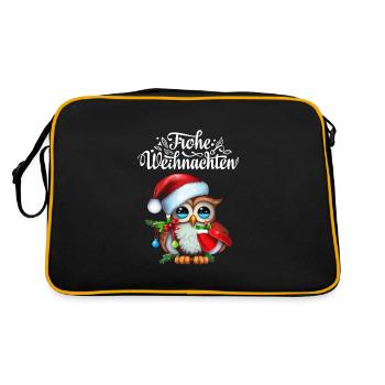 Frohe Weihnachten wünscht Euch eine süsse Eule - Retro Tasche - Schwarz/Gold - Hinten