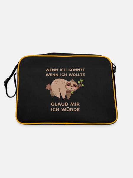 Wenn ich könnte dann ich würde lustiger Faultier - Retro Tasche - Schwarz/Gold - Hinten